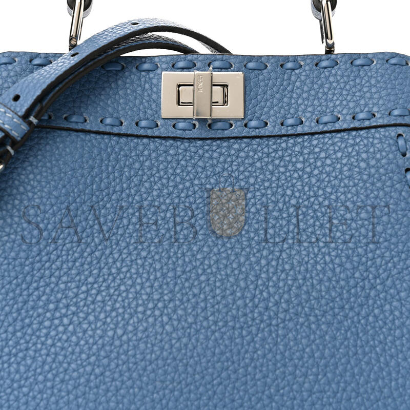 F**di cuoio romano selleria macro stitchings petite peekaboo i see u iconic satchel placca argento (20*15*11cm)